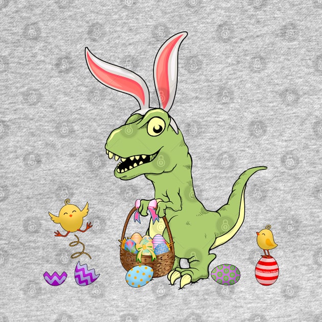 Cute Baby Dinosaur with Easter Basket and Bunny Ears by Dibble Dabble Designs